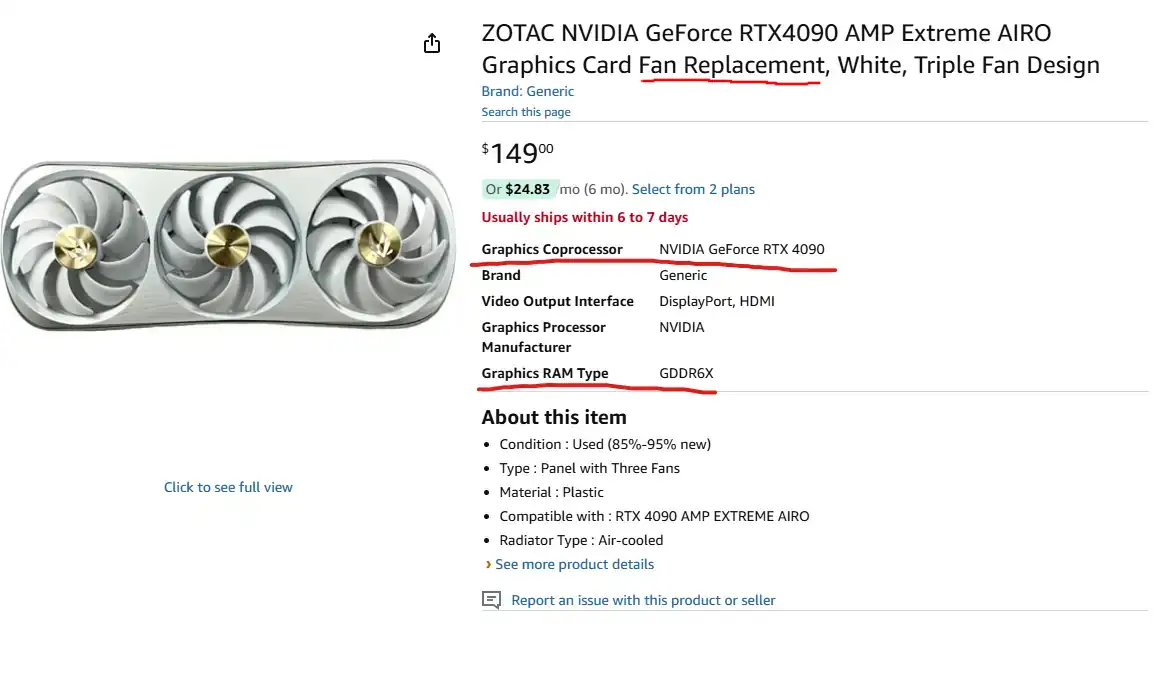 Fake RTX 4090 Amazon Listing