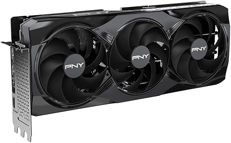 Close-up view of PNY RTX 5080 triple fan cooling solution